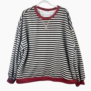 UEU Striped Crewneck Sweatshirt Oversized Burgundy Blue Beige 2XL